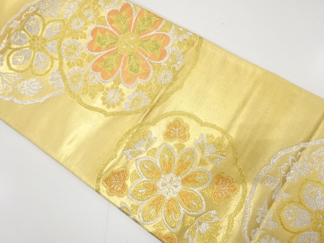 JAPANESE KIMONO / ANTIQUE FUKURO OBI / SILK / WOVEN FLORAL CREST